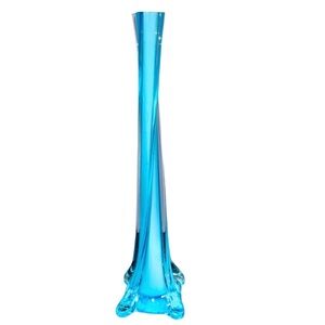 Vintage Czech Art Glass Bud Vase Sky Blue Mid Century Twisted